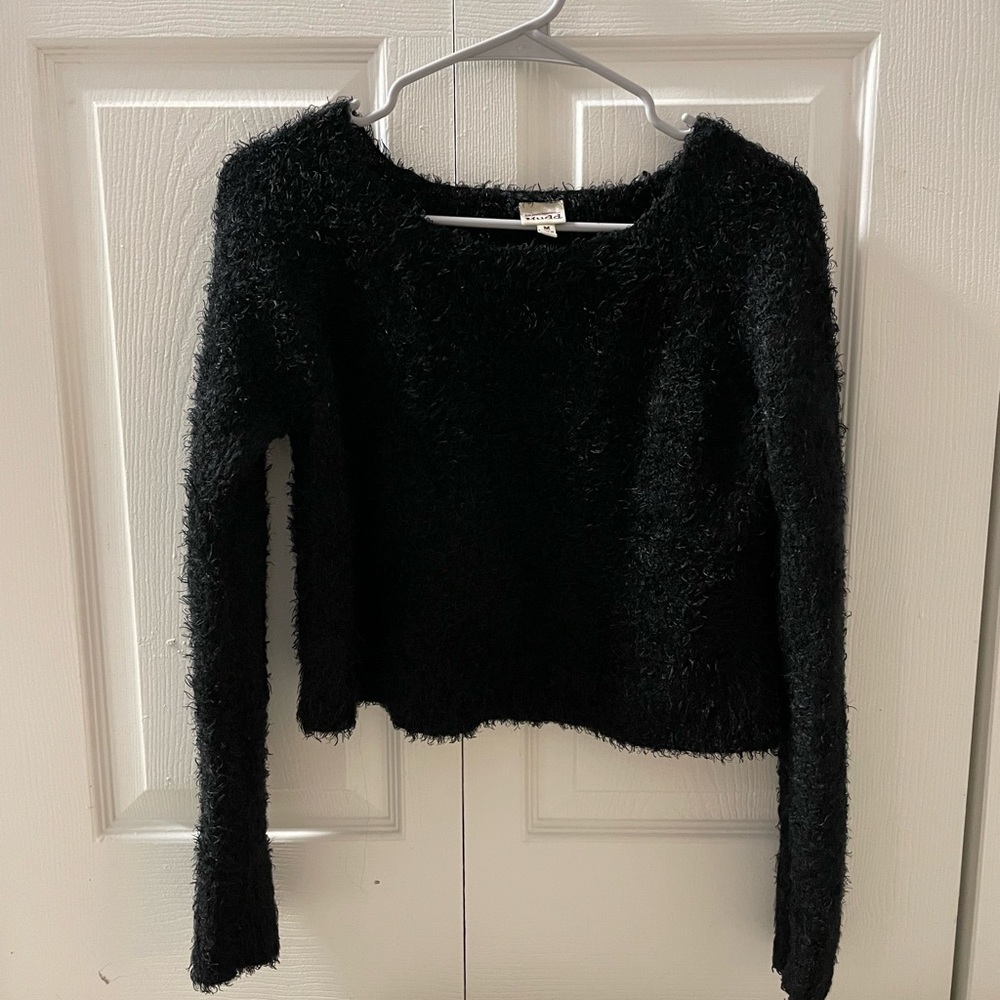 Deep Black Soft Eyelash Scoop Neck Sweater
